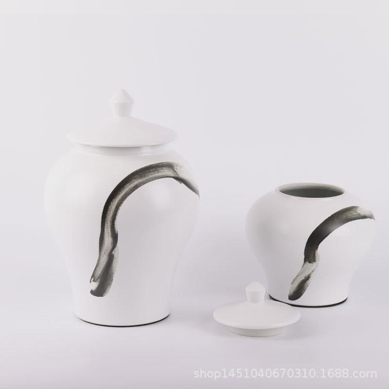 热销新中式水墨陶瓷储物罐摆件饰品售楼处茶几桌面酒柜创意软装样