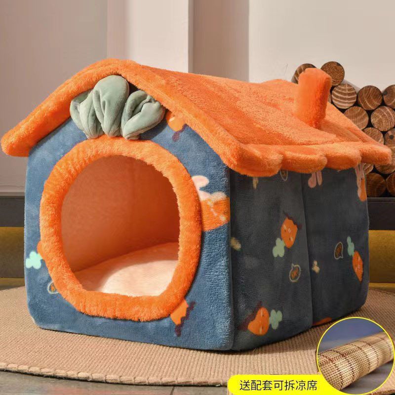 狗窝夏天凉窝四季通用可拆洗房子宠物床小型犬泰迪猫窝狗屋型猫屋