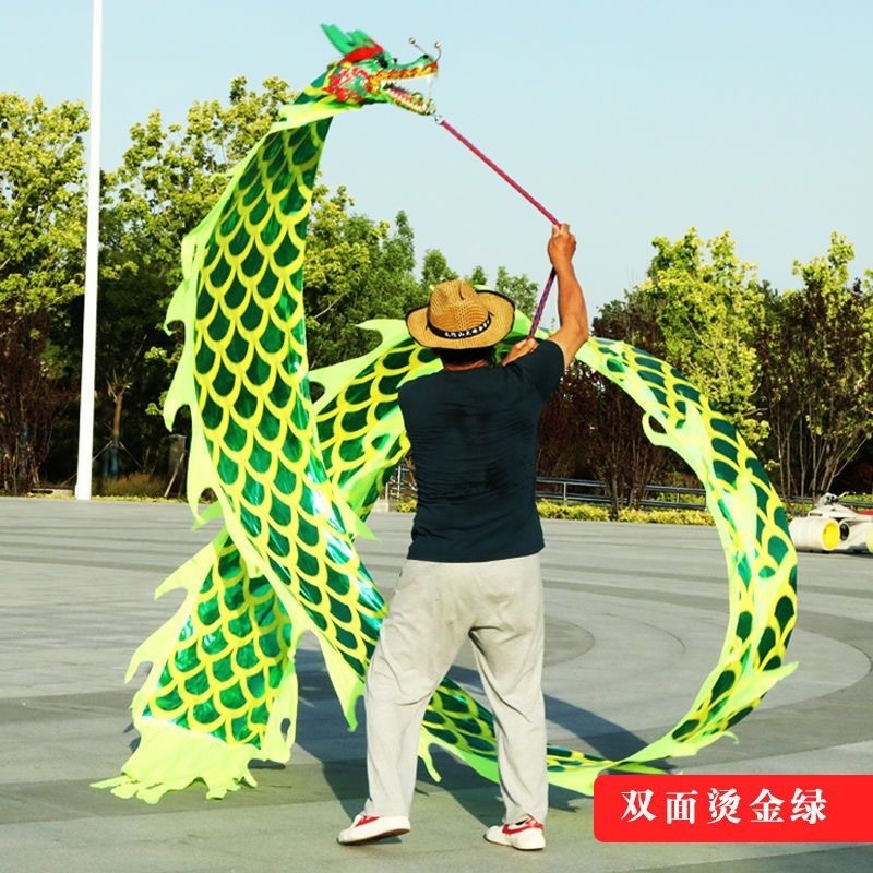 彩带甩甩龙甩彩带健身龙广场舞龙初学成人双面烫金舞龙带传统舞龙
