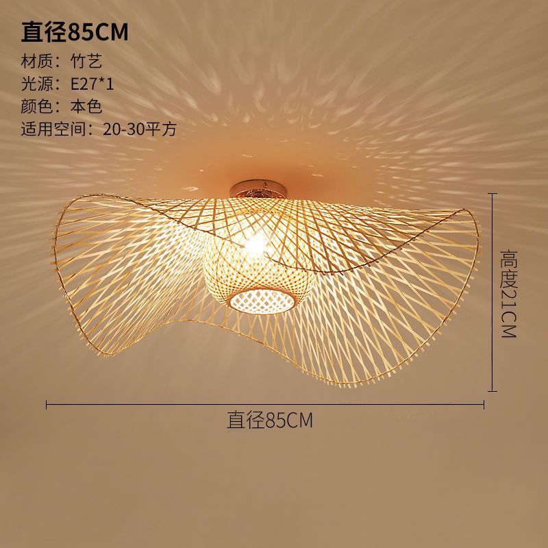 新中式吸顶灯饭店茶餐厅禅意手工竹编led灯具民宿客栈卧室灯具