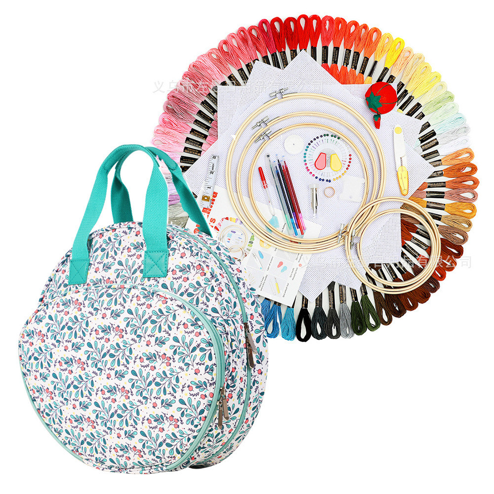 5个竹绣圈十字绣线套装配刺绣工具收纳包100色绣花线绣布套装