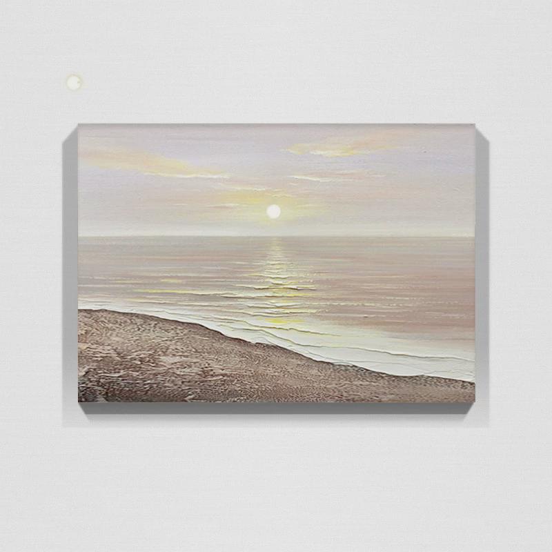 手绘油画装饰画入户抽象北欧现代走廊玄关客厅日出海景海浪侘寂风图片