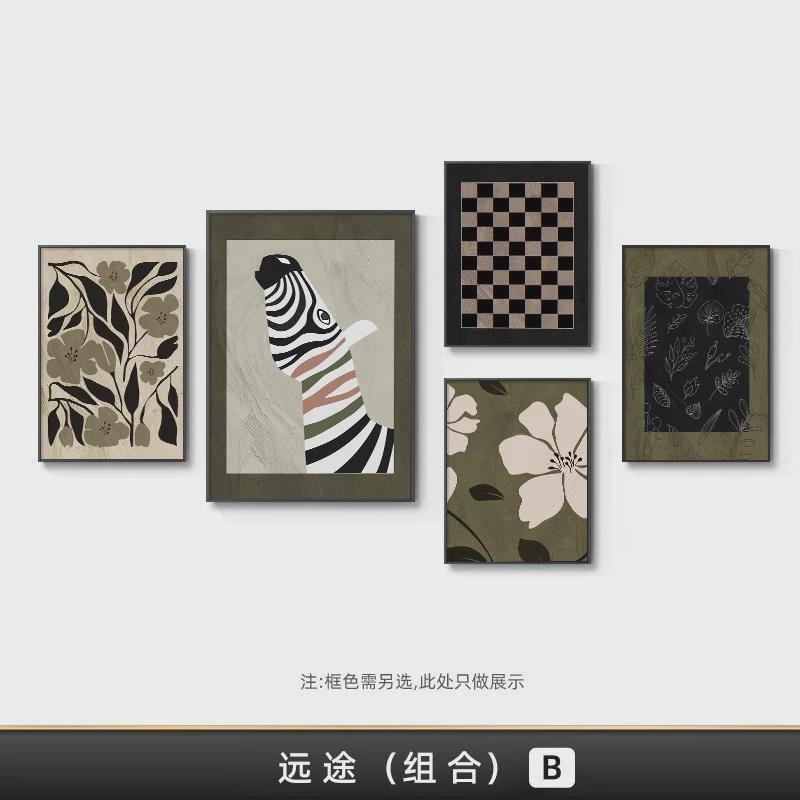 中古风客厅装饰画法式复古过道抽象高级感沙发背景墙挂画组合壁画