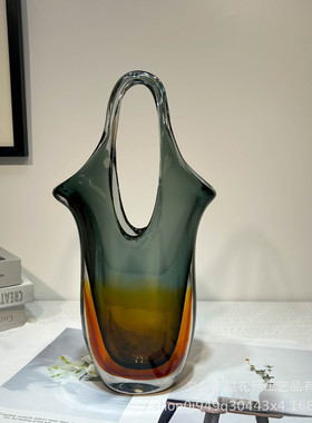 现代轻奢创意琉璃提包艺术品摆件家高档艺术客厅餐桌玄关酒店花瓶