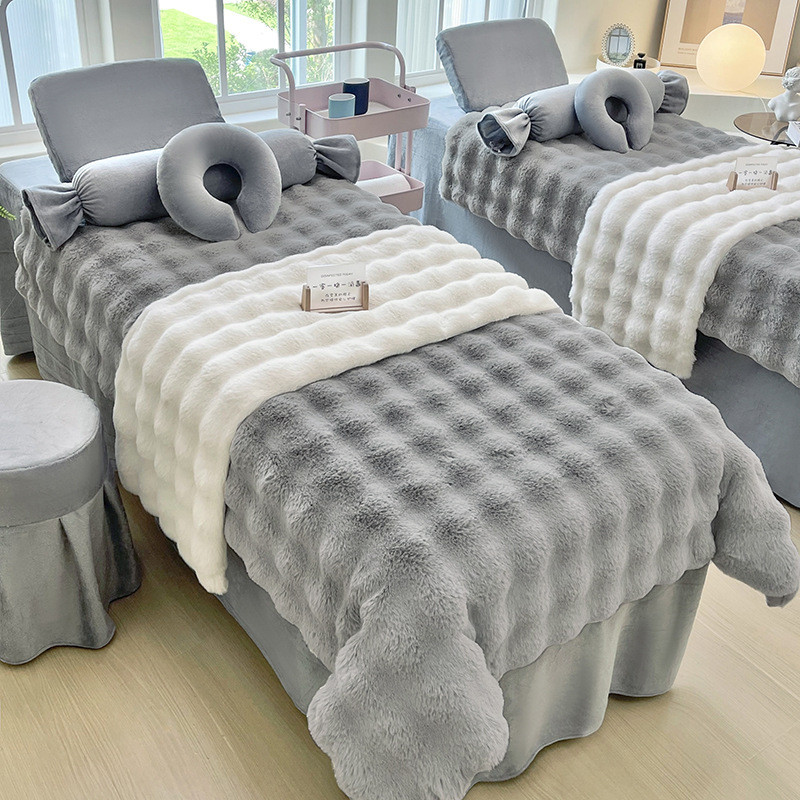 高档秋冬美容床罩四件套泡泡绒轻奢高级感美容院专用按摩理疗床罩