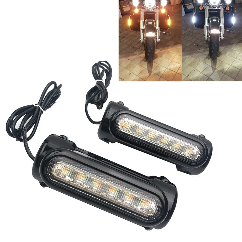 哈雷摩托车LED白色日行 黄色转向护杠灯 摩托车护杠转向灯 杠杆灯