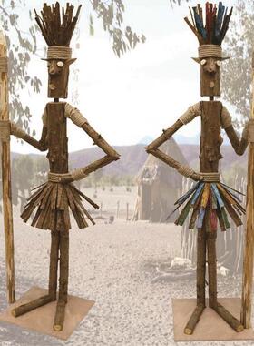 创意摆件部落酋长木头人偶站立式木头人户外露营布场原木装饰道具