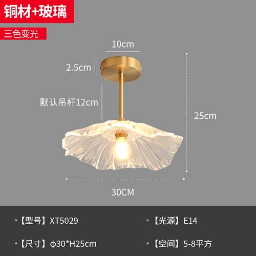一棵松护眼荷叶水晶吸顶灯阳台床头玄关走廊过道小吊灯餐厅灯具