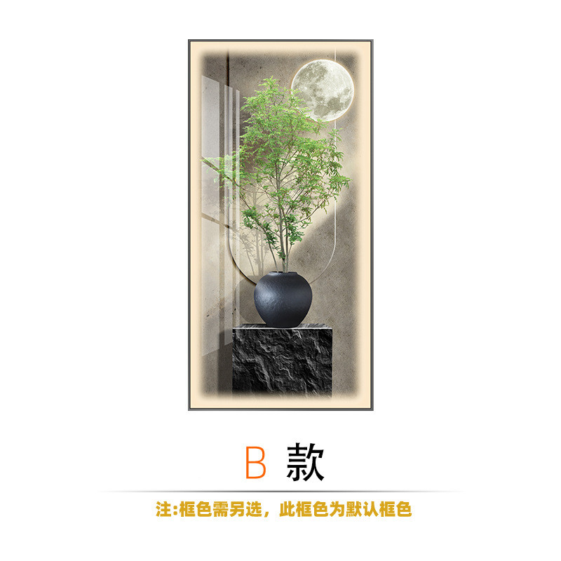 简约led带灯入户玄关装饰画简约现代挂画走廊尽头过道壁画竖版灯