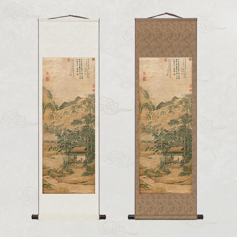 玄关字画卷轴画竖版听琴图入户仿古书房茶室民宿挂画新中式装饰画