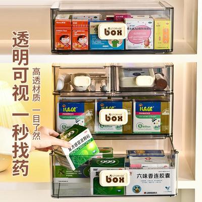 药箱家庭装抽屉式大号药品收纳盒家用大容量药盒常用药柜子透明装