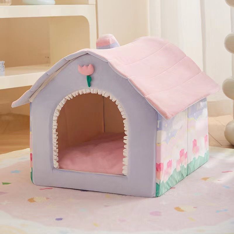 狗窝夏天凉窝四季通用可拆洗房子猫窝小型犬泰迪型狗屋宠物床猫屋