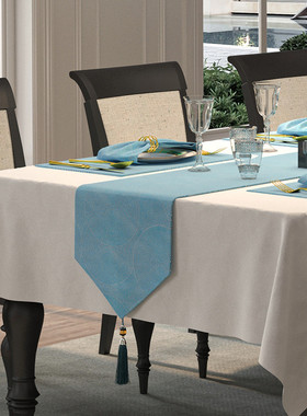 s83v轻奢桌旗长条岩板餐桌布现代简约样板间墨绿色防水茶席