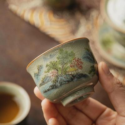 茶杯陶瓷主人杯单杯古汝只此青绿手工品茗杯功夫茶具压手杯茶碗S