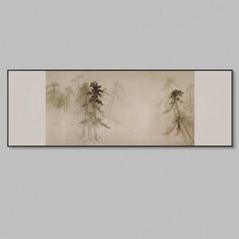 新中式苍松望山客厅餐厅装饰画茶室民宿软装壁画酒店别墅横幅挂画