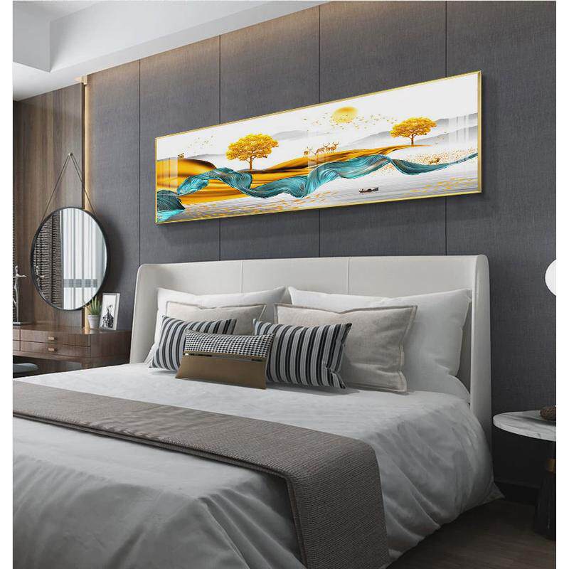 客厅风景山水麋鹿晶瓷画现代卧室床头画沙发背景墙壁画装饰画
