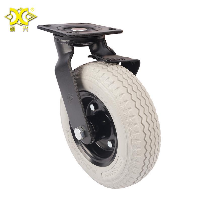 厂家直供8寸PU发泡轮带刹车脚轮聚氨酯轮酒店服务车行李车万向轮