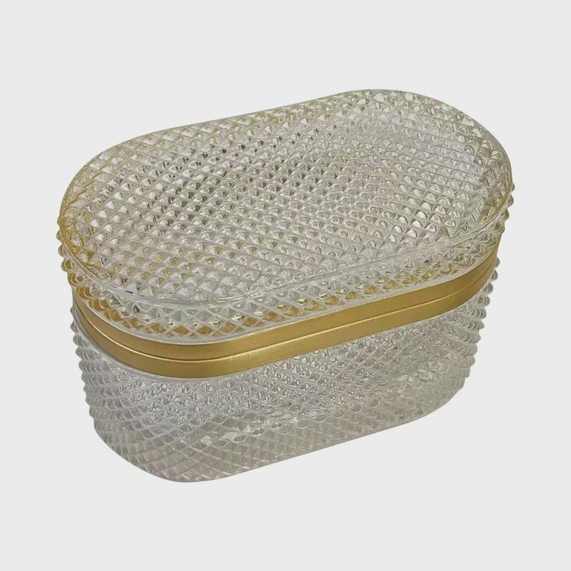 简约现代透明玻璃桌面收纳盒带盖防尘收纳展示盒化妆棉首饰收纳盒