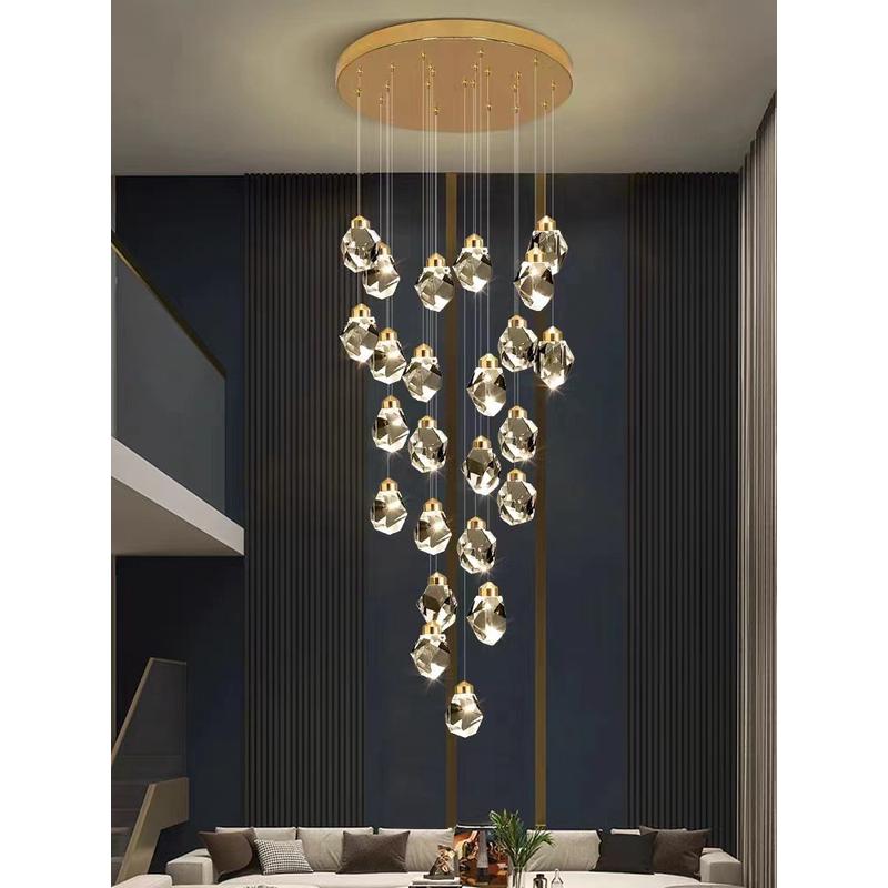 led全铜北欧简约楼梯吊灯后现代水晶餐厅灯复式楼别墅楼梯间吊灯