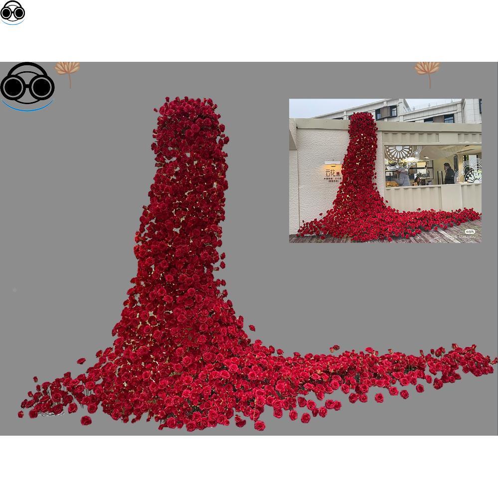 户外浪漫结婚礼手绘红色玫瑰花墙玫瑰花瀑布道具花艺素材PSD模板