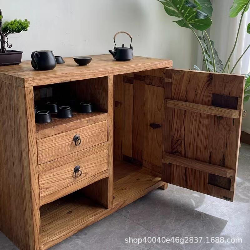 老榆木风化纹理复古实木茶水柜家用办公室新中式餐边储物柜客厅