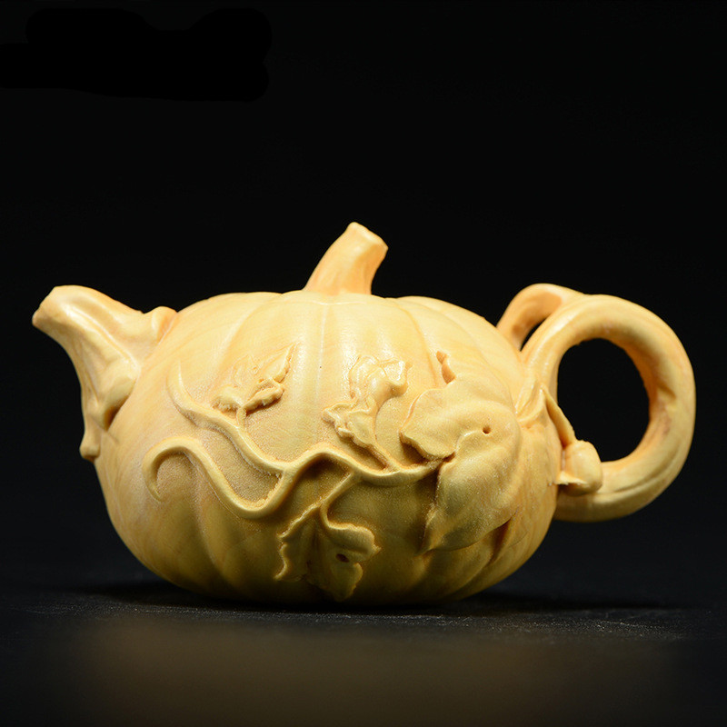 小叶黄杨木雕南瓜小茶壶手把件实木头雕刻文玩中式饰品红木工艺品