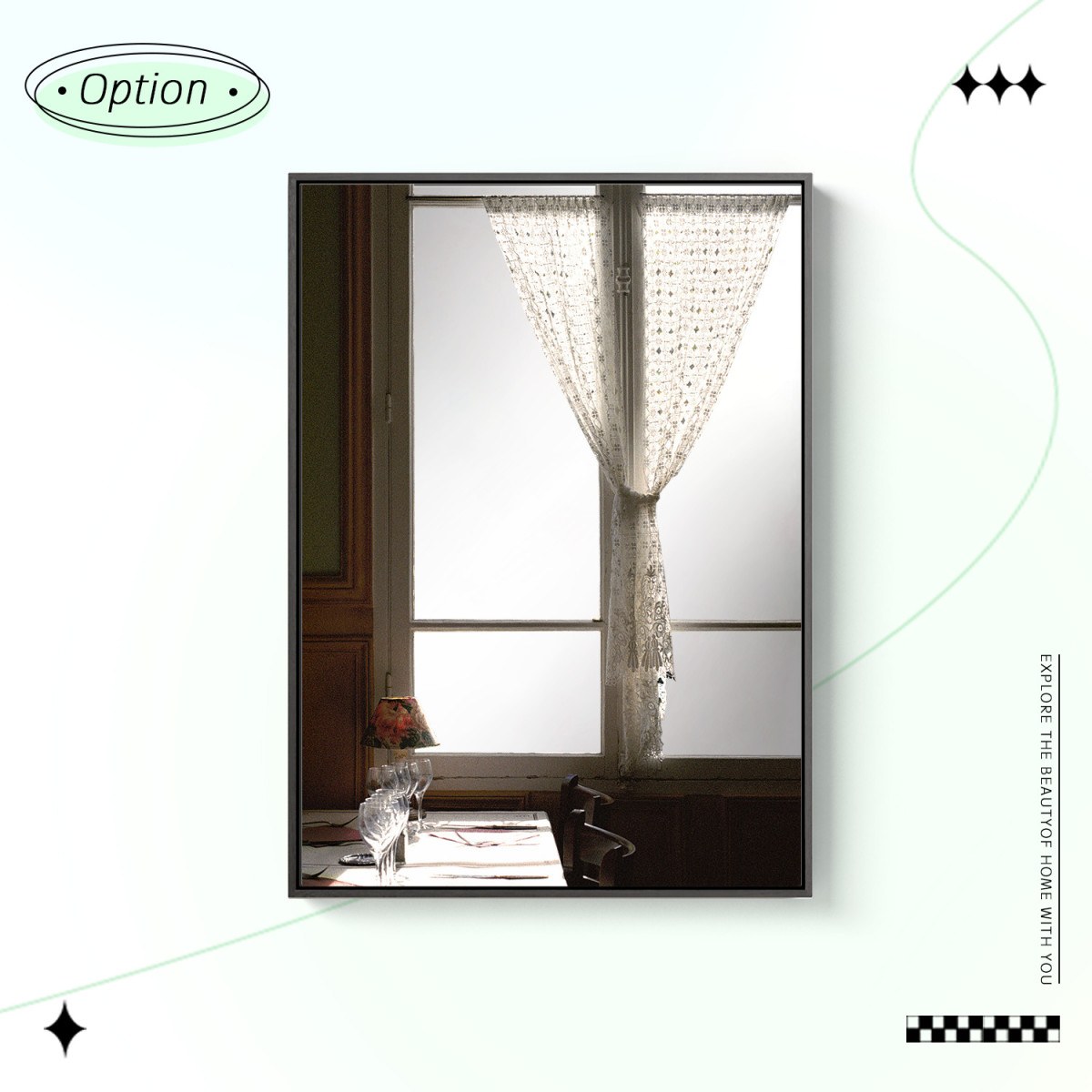 1n法式斗柜中古风镜子画轻奢装饰房间桌面窗户摆画复古卧室床头挂