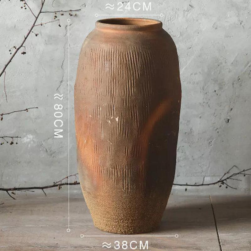高款土陶罐粗客厅落地中式禅意侘寂风复古大花瓶陶罐批发