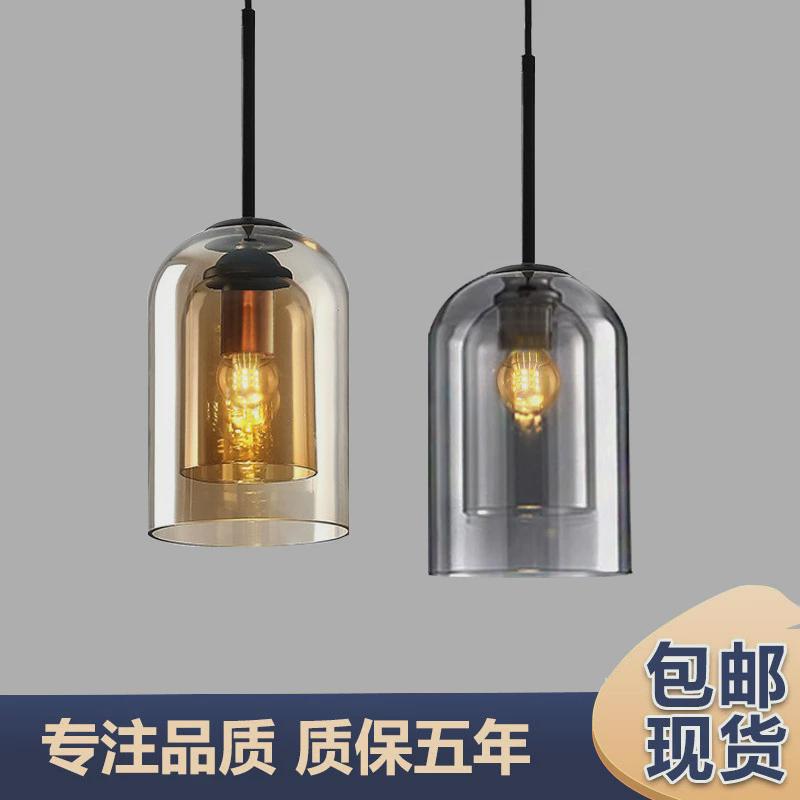 北欧现代简约餐厅玻璃小吊灯卧室床头吊线灯具吧台饭厅餐桌三头灯