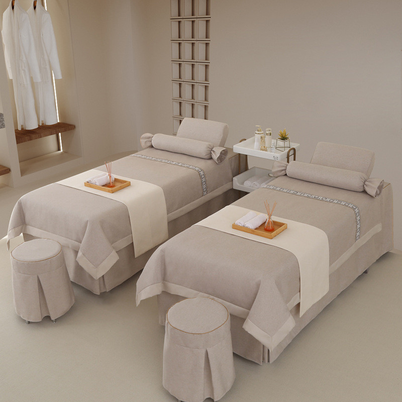 新款采耳美容床罩四件套高档美容院按摩简约美体床罩洗头床套批发