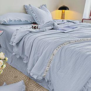 直播爆款韩版花边云感纱纱棉夏被四件套泡泡纱空调被棉纱夏凉被芯