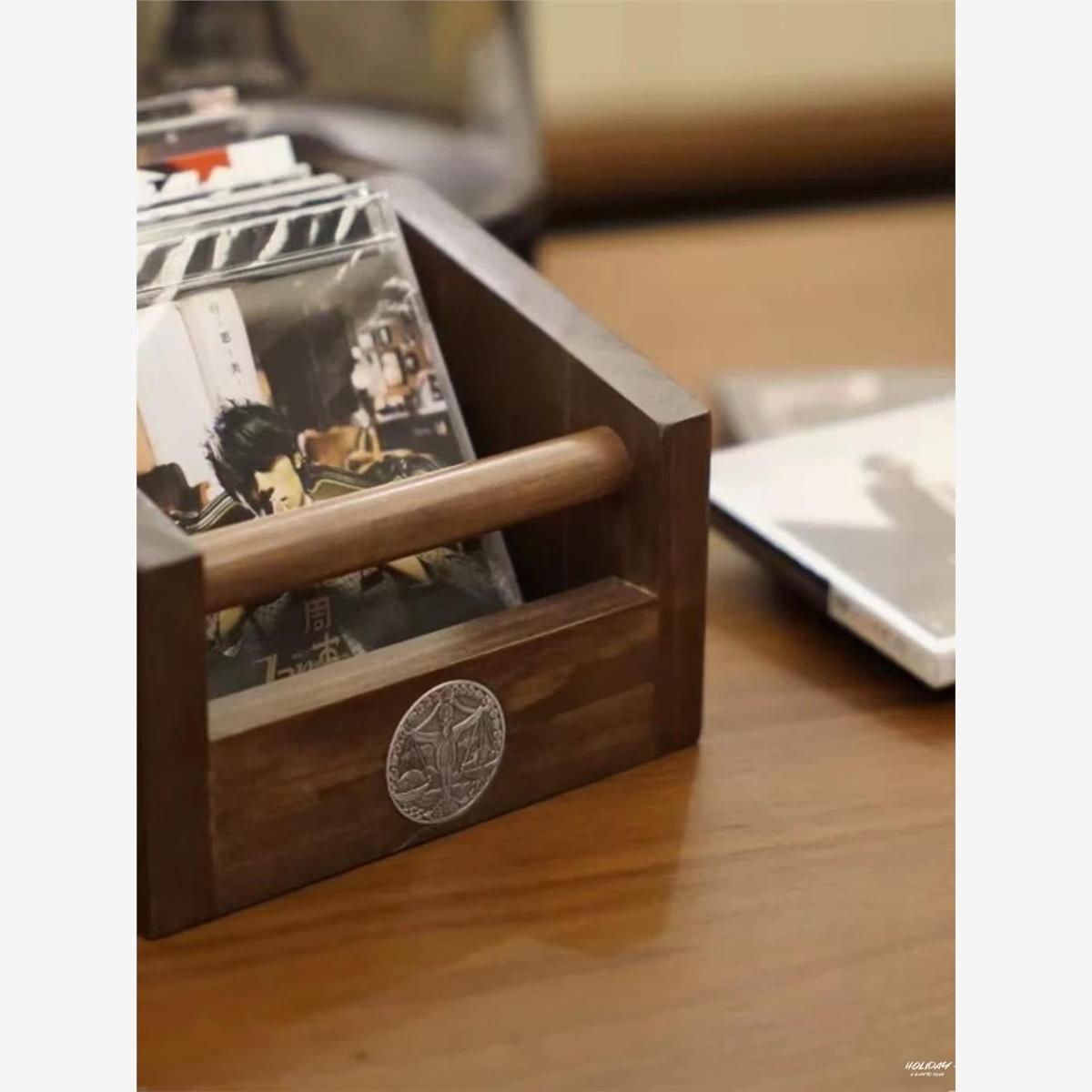 QO进口实木光盘盒大容量防潮防尘CD专辑木盒碟片展示cd架可放桌面