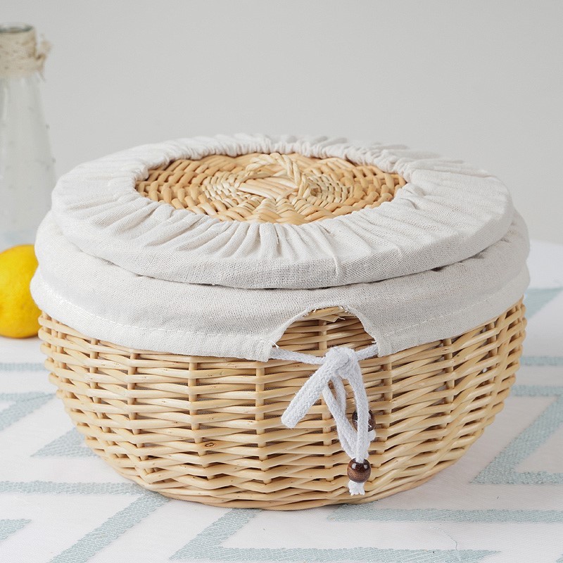 馒头筐藤编家用柳编馍筐面包篮子带盖水果篮鸡蛋编织筐厨房收