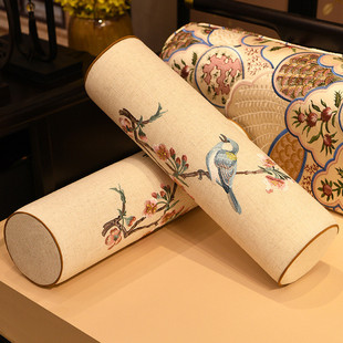 2o6x新中式沙发圆柱形枕长条抱枕靠垫客厅红木家具靠枕床头扶手护