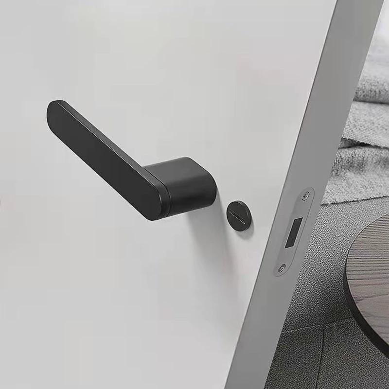 灰色极简锁磁吸静音房间木门锁家用生态房门锁具黑色锌合金分体锁