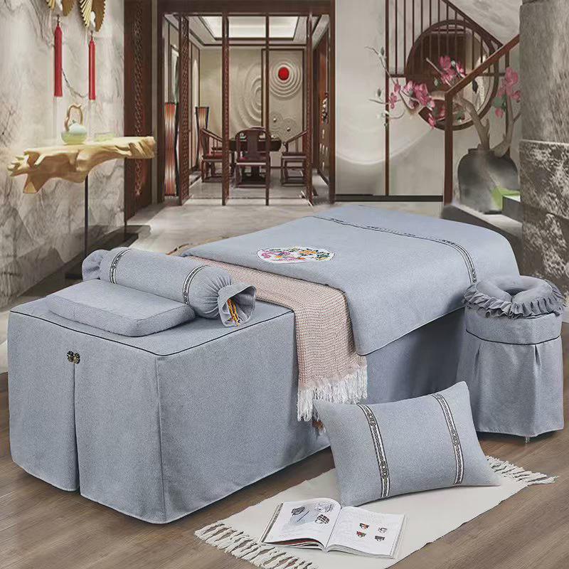 美容床罩四件套棉麻四季款新中式简约美容院按摩理疗采耳床罩批发