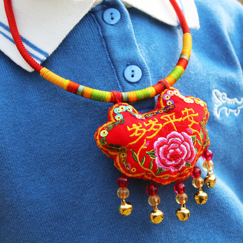 端午节香包宝宝长命锁项圈传统手工婴儿挂绳虎头挂满月百日周岁礼