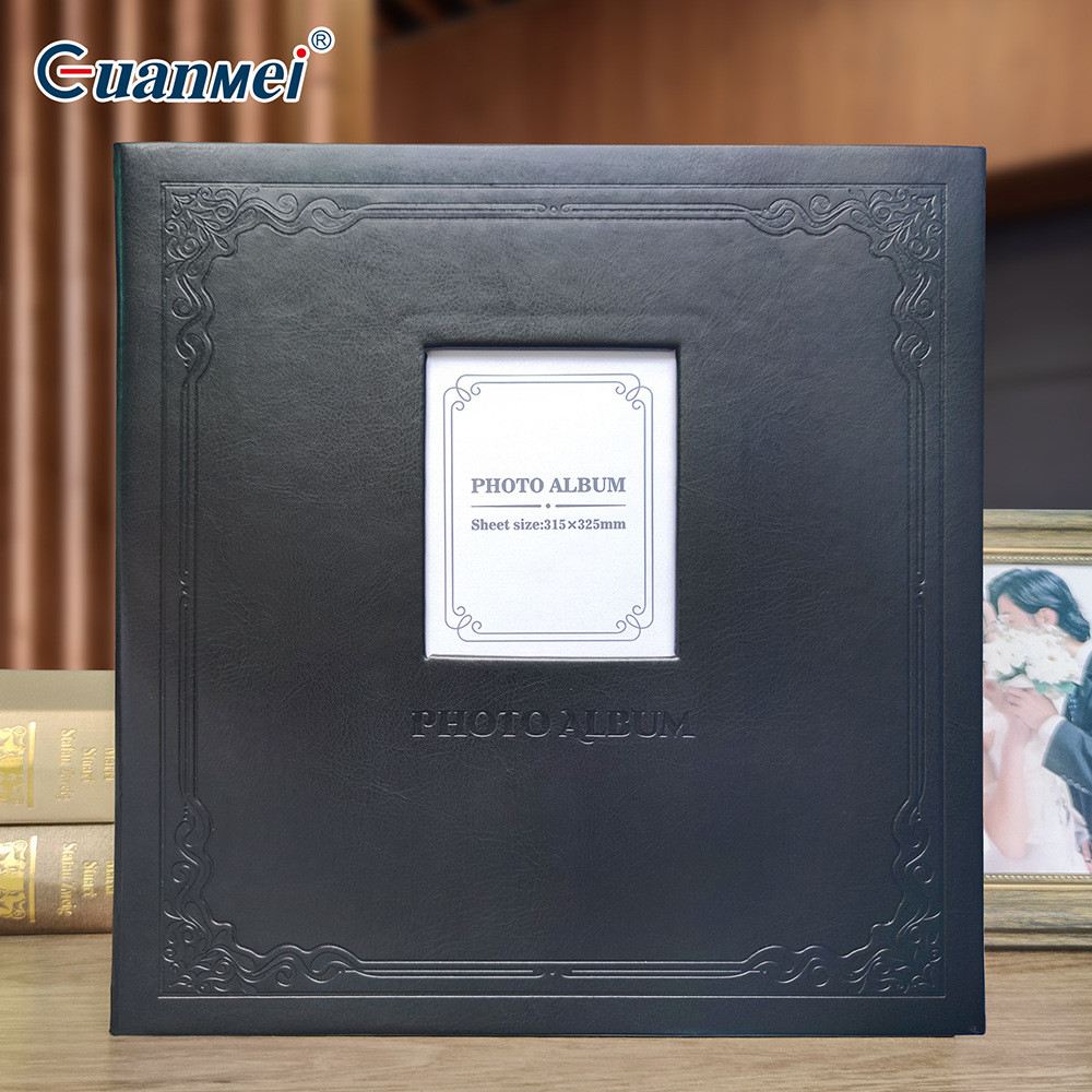 广美皮质黑色相簿影集复古创意纪念册18寸手工覆膜相册自粘式diy