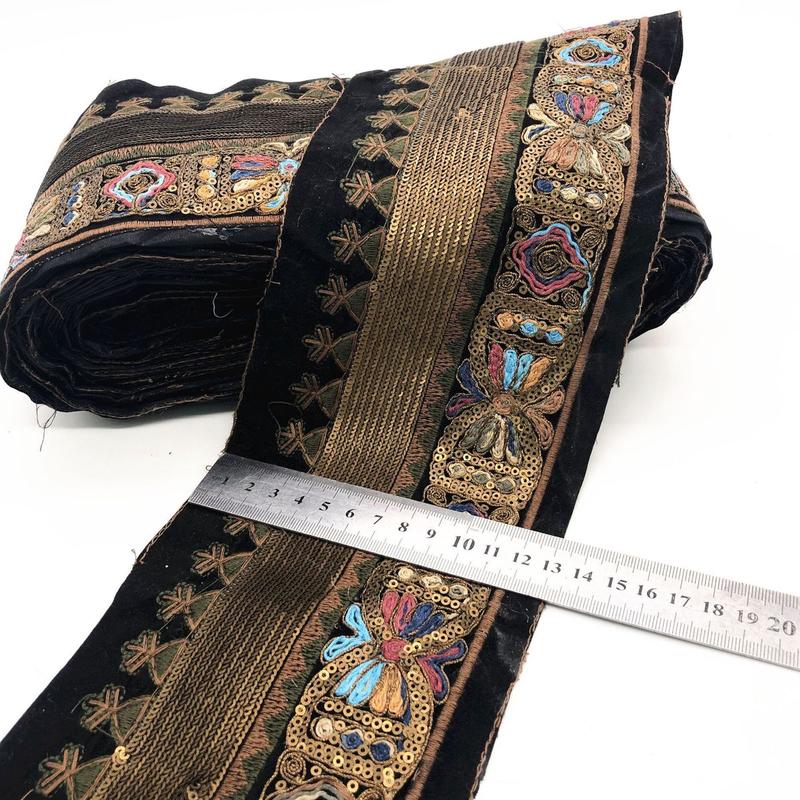 复古民族风股线刺绣花边服装辅料古铜金亮片绣花条码织带箱包