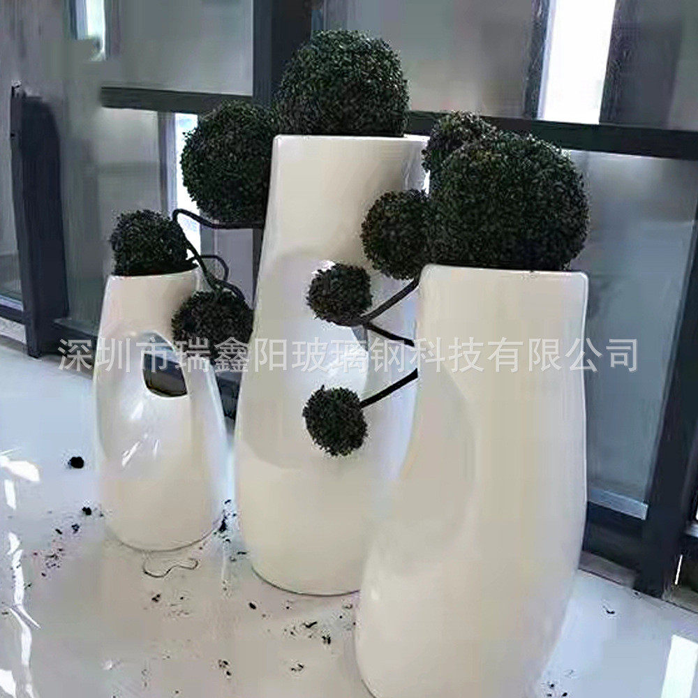 创意树洞玻璃钢美陈组合花盆花器公司小区庭院步行街景区仿木商场