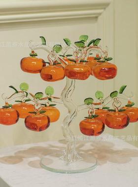 玄关雅水晶现代轻奢水晶柿子树摆件创意客厅酒柜灏水晶工艺品