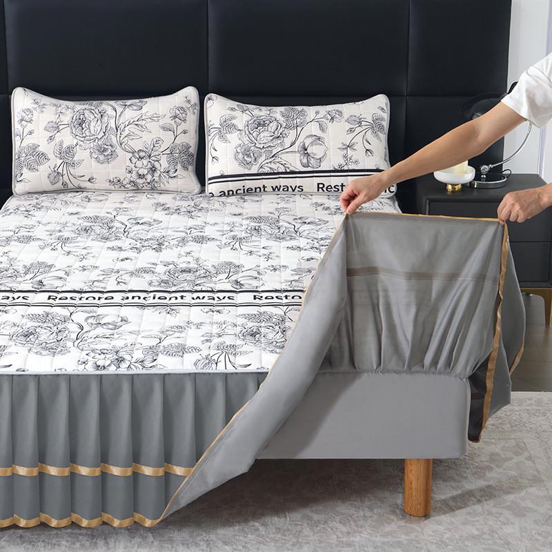 新款水洗棉夹加厚花边床笠床裙二合一棉床罩席梦思床垫保护套枕套