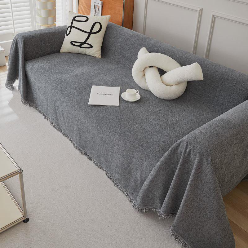 纯色万能加厚沙发巾四季通用防猫抓沙发垫简约现代全包雪尼尔套罩