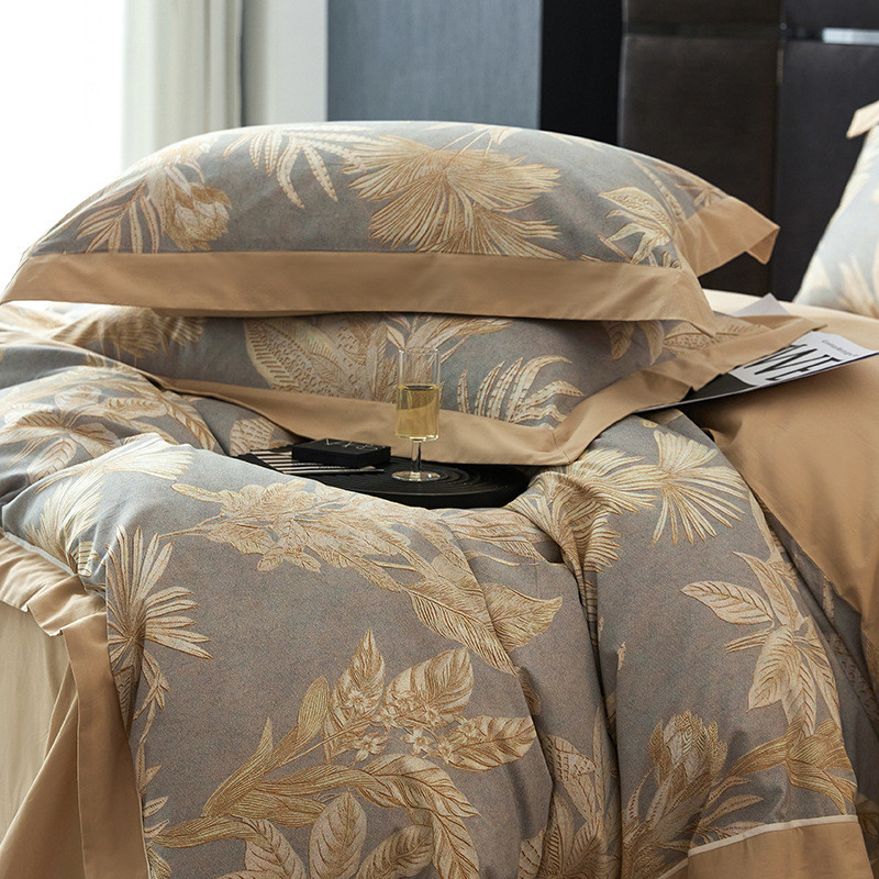 亲复古田园风印花100支长绒棉磨毛四件套全棉被套裸睡高档肤裸睡