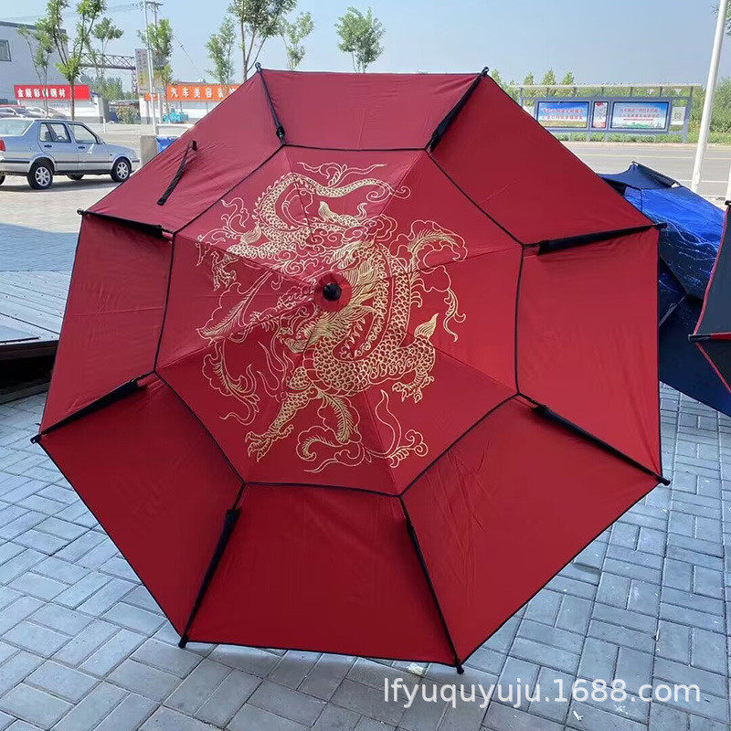 新款钓鱼伞双层大伞黑胶万向伞防雨防晒户外钓鱼伞2.2米2.4米