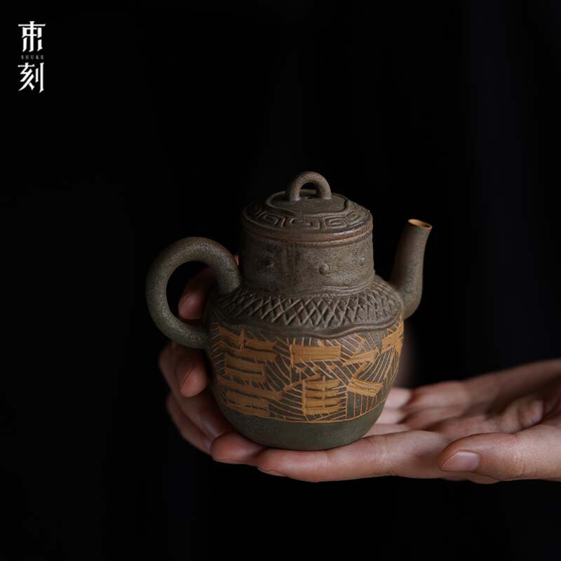 束刻老岩泥纯手工刻绘紫砂茶壶仿古手作高档茶具泡茶壶带过滤防烫