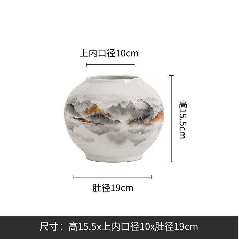 雨彤山水水墨画景德镇花瓶高温陶瓷花瓶可水培样板间别墅陶瓷摆件