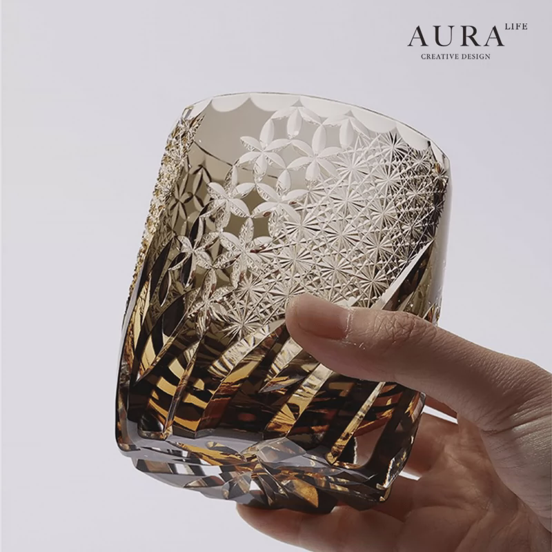 AURAS轻奢江户切子杯风花雪月随风起舞艺术纯手工雕刻威士忌酒杯