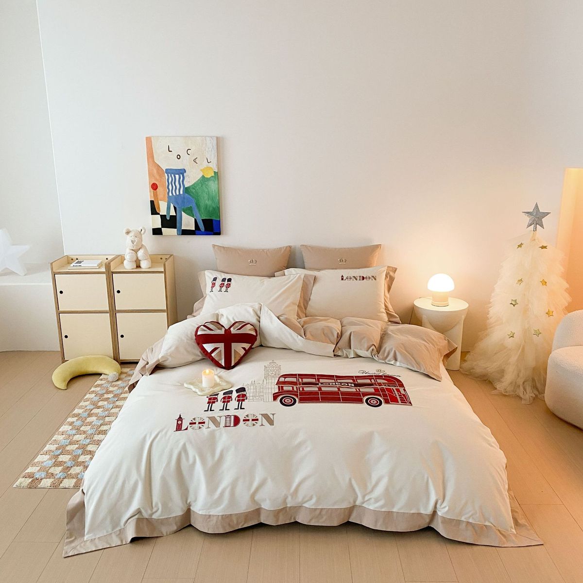 秋冬被套100支全棉超柔磨毛卡通四件套可爱刺绣英伦风童趣床品