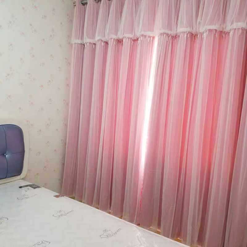 短新款2022双层公主风ins帘窗帘u型遮光带纱客厅卧室飘窗挂钩式